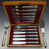 1936 British vintage sterling silver handle cutlery 6x2 & server set in wooden box